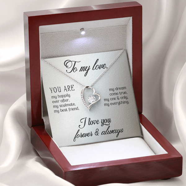 To My Love Heart Necklace - PawsMartOnline Jewelry Mahogany Box with LED Spotlight / 18k Yellow Gold Finish