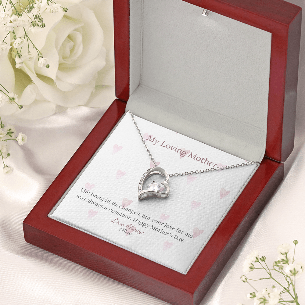 Heartfelt Mother's Day Gift – Forever Love Necklace with Custom Name - PawsMartOnline Jewelry 14k White Gold Finish / Mahogany W/ LED Spotlight