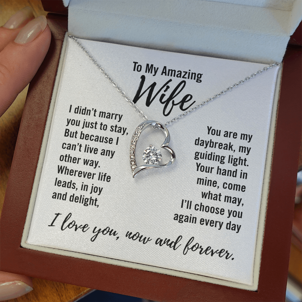 To My Amazing Wife - Forever Love Necklace - Endless Love Gifts Jewelry 14k White Gold Finish