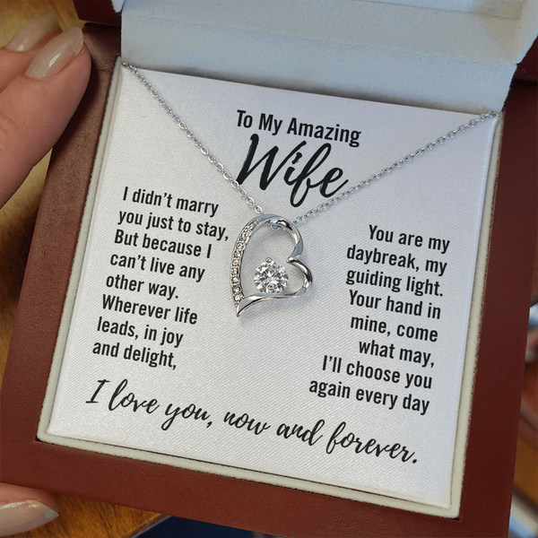 To My Amazing Wife - Forever Love Necklace - Endless Love Gifts Jewelry 14k White Gold Finish