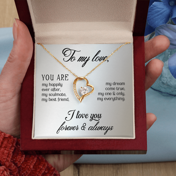 To My Love Heart Necklace - PawsMartOnline Jewelry Mahogany Box with LED Spotlight / 18k Yellow Gold Finish