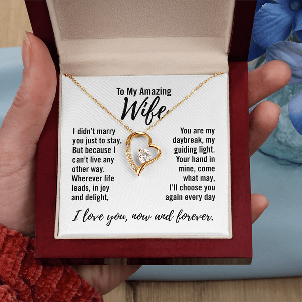 To My Amazing Wife - Forever Love Necklace - Endless Love Gifts Jewelry 14k White Gold Finish