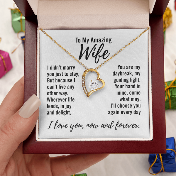 To My Amazing Wife - Forever Love Necklace - Endless Love Gifts Jewelry 18k Yellow Gold Finish
