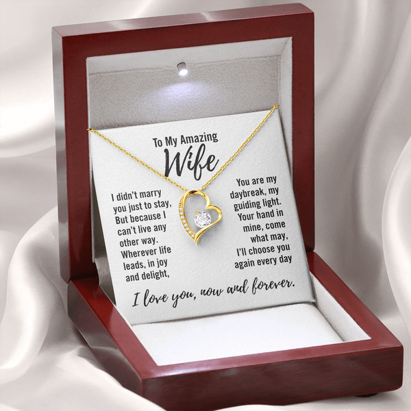To My Amazing Wife - Forever Love Necklace - Endless Love Gifts Jewelry 14k White Gold Finish