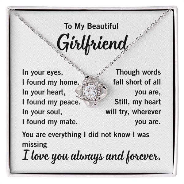 Love Knot Necklace – Girlfriend Gift - Endless Love Gifts Jewelry 14K White Gold Finish / Standard Box (No LED Light)