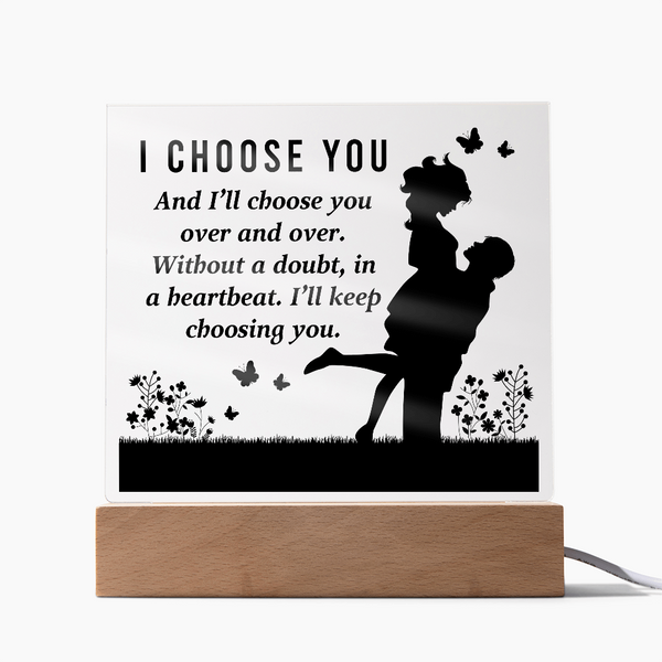 I Choose You Square Plaque - PawsMartOnline Jewelry Wooden LED Base (Cord)