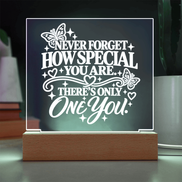 Never Forget How Special You Are acrylic keepsake for daughter on wooden LED base