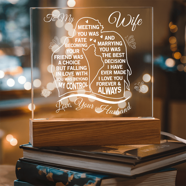 Romantic Acrylic LED Plaque – Perfect Present for Your Wife - Endless Love Gifts Jewelry Battery Powered LED Base (Wooden)