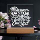 One of a Kind acrylic keepsake for daughter with encouraging message on wooden LED base