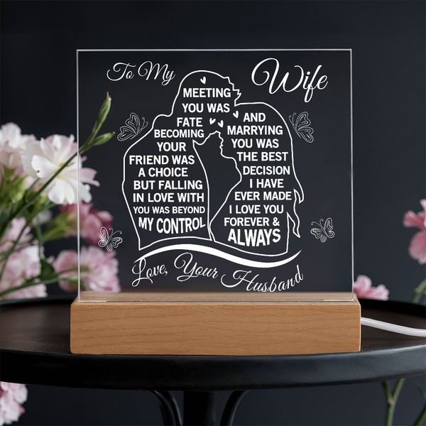 Romantic Acrylic LED Plaque – Perfect Present for Your Wife - Endless Love Gifts Jewelry Corded LED Base (Wooden)