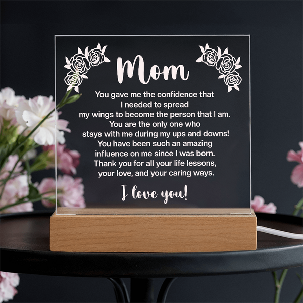 Mom’s Love & Wisdom LED Acrylic Plaque - Endless Love Gifts Jewelry Corded LED Base