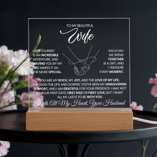 Heartfelt Gift for Your Wife – Elegant Acrylic Plaque - Endless Love Gifts Jewelry Corded LED Base