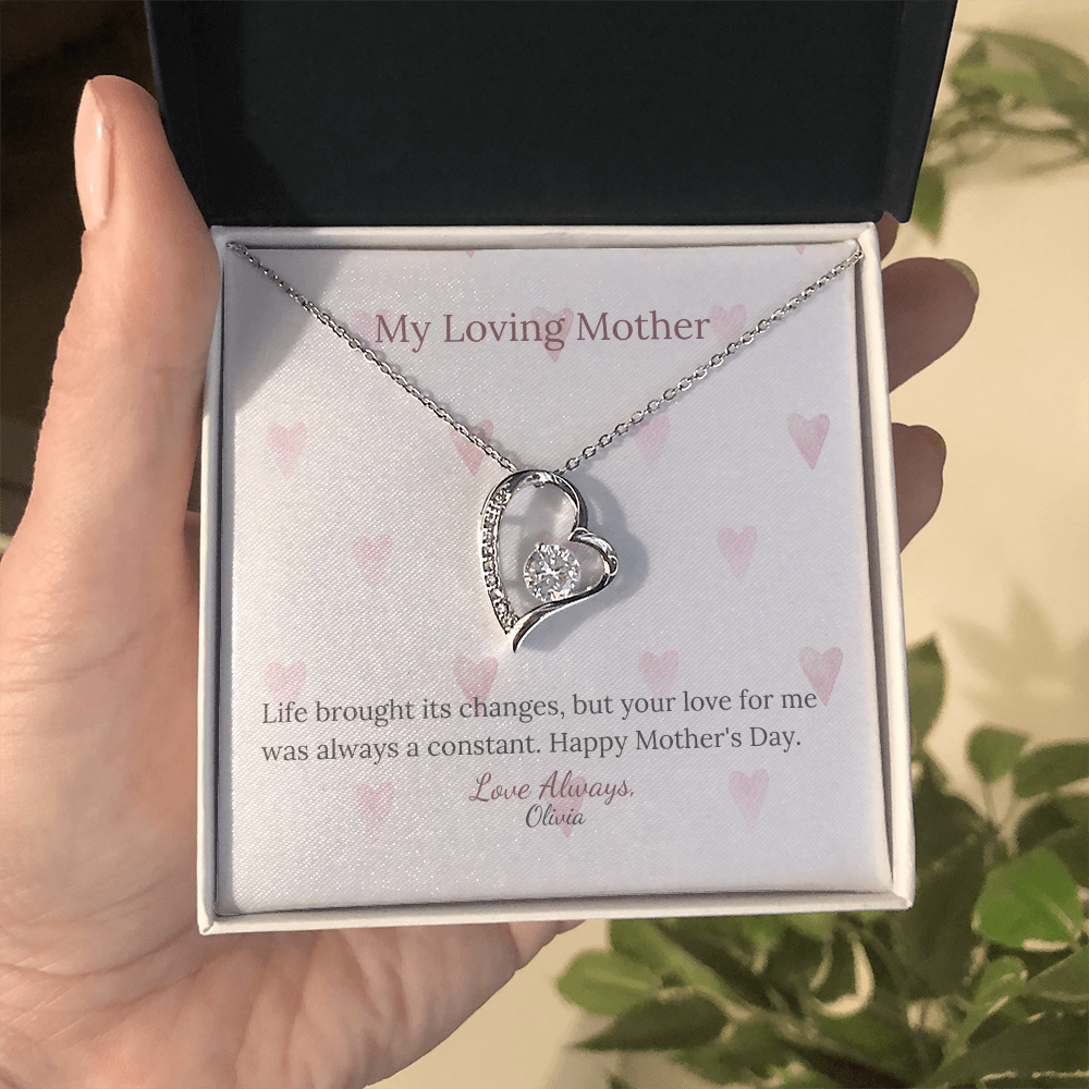 Heartfelt Mother's Day Gift – Forever Love Necklace with Custom Name - PawsMartOnline Jewelry 14k White Gold Finish / Mahogany W/ LED Spotlight