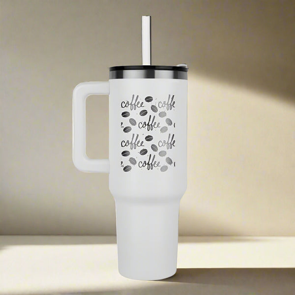 Coffee Lover Tumbler with Coffee Beans Design - PawsMartOnline Jewelry White