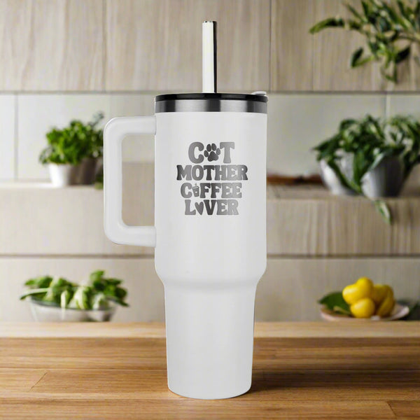Cat Mother Coffee Lover – 40oz Insulated Tumbler - PawsMartOnline Jewelry White