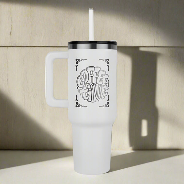 "Coffee Time" Stainless Steel Coffee Tumbler | Gift for Coffee Lovers - PawsMartOnline Jewelry White