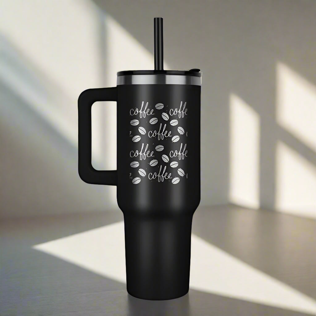 Coffee Lover Tumbler with Coffee Beans Design - PawsMartOnline Jewelry Black