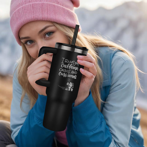 "Caffeine, Chaos & Cuss Words" Coffee Tumbler - PawsMartOnline Jewelry White