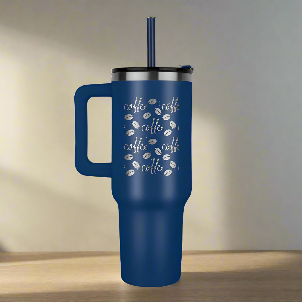 Coffee Lover Tumbler with Coffee Beans Design - PawsMartOnline Jewelry Blue