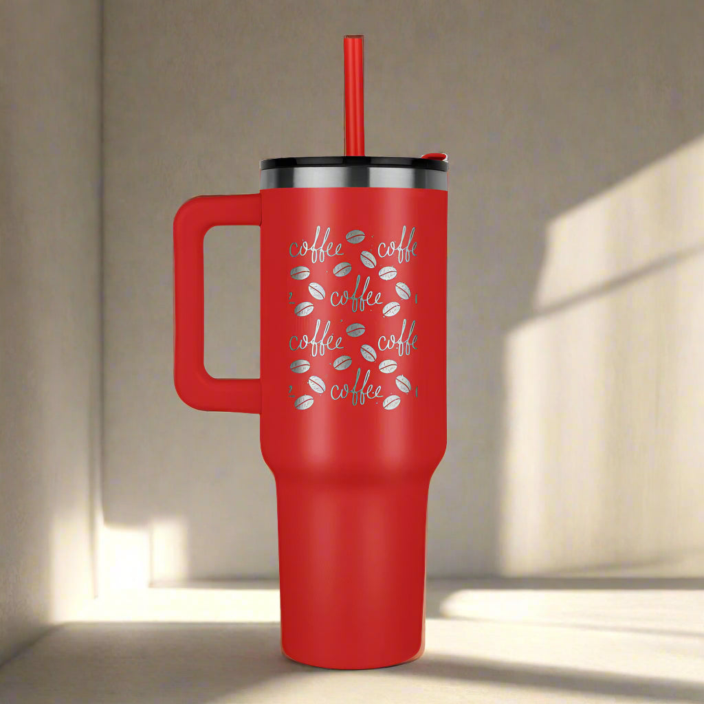 Coffee Lover Tumbler with Coffee Beans Design - PawsMartOnline Jewelry Red