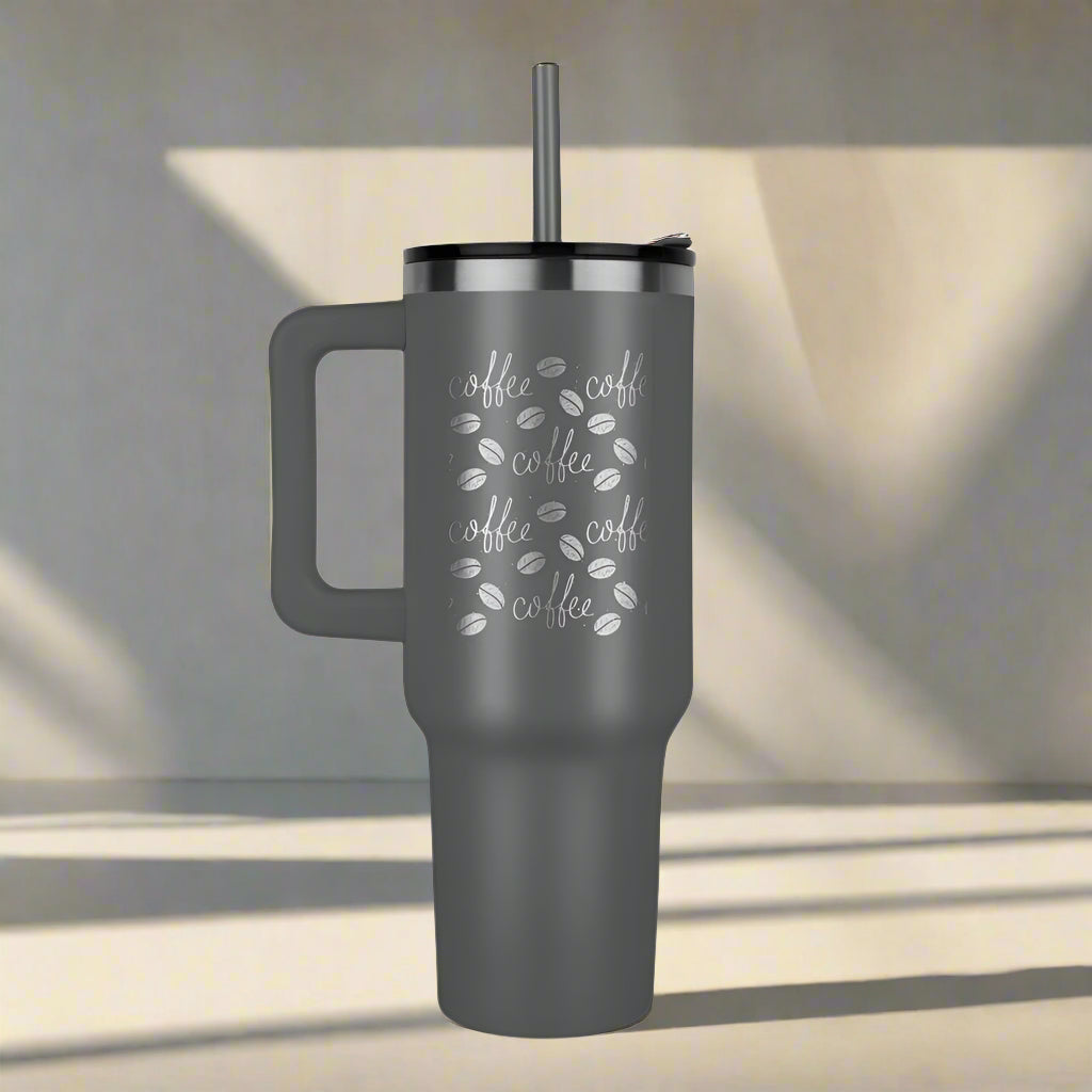 Coffee Lover Tumbler with Coffee Beans Design - PawsMartOnline Jewelry Gray
