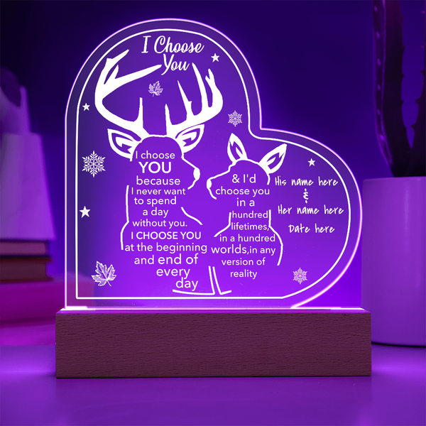 I Choose You Heart Plaque With Custom Name - PawsMartOnline Jewelry Wooden LED Base (Battery)