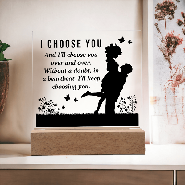 I Choose You Square Plaque - PawsMartOnline Jewelry Wooden LED Base (Battery)