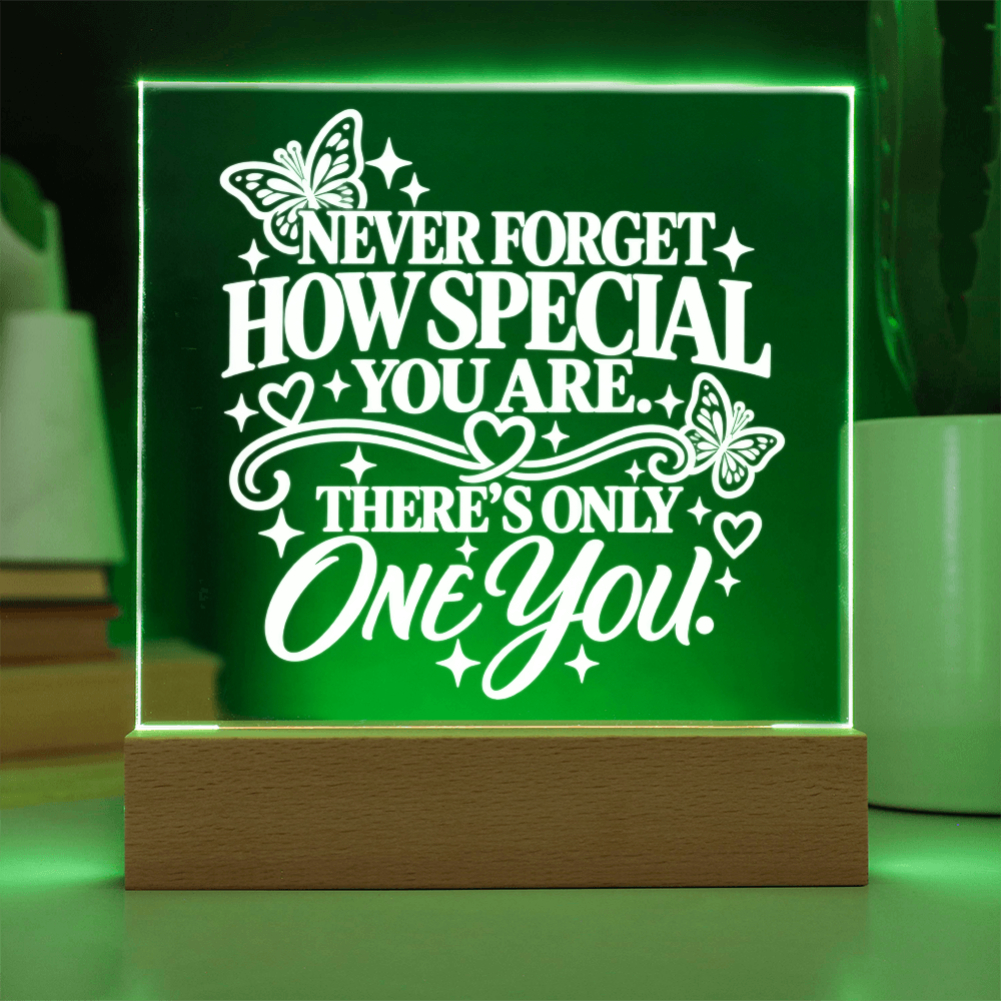 Encouraging gift for daughter illuminated with green LED light