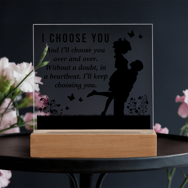 I Choose You Square Plaque - PawsMartOnline Jewelry Wooden LED Base (Battery)