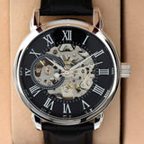 Automatic watch for husband with openwork skeleton dial displayed inside the presentation box