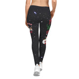 Black leggings with festive designs on a white background