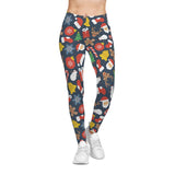 Leggings with Christmas-themed pattern on a white background