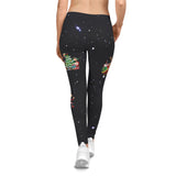 Black leggings with festive designs on a white background