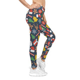 Leggings with Christmas-themed pattern on a white background