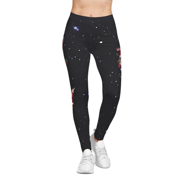 Black leggings with star pattern worn by a person on a white background