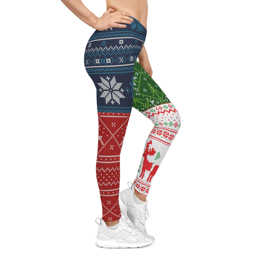Leggings with festive pattern on a white background