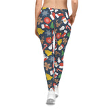 Leggings with Christmas-themed pattern on a white background