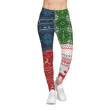 Colorful patterned leggings with a person wearing them on a white background