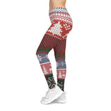 Leggings with a festive pattern worn by a person on a white background