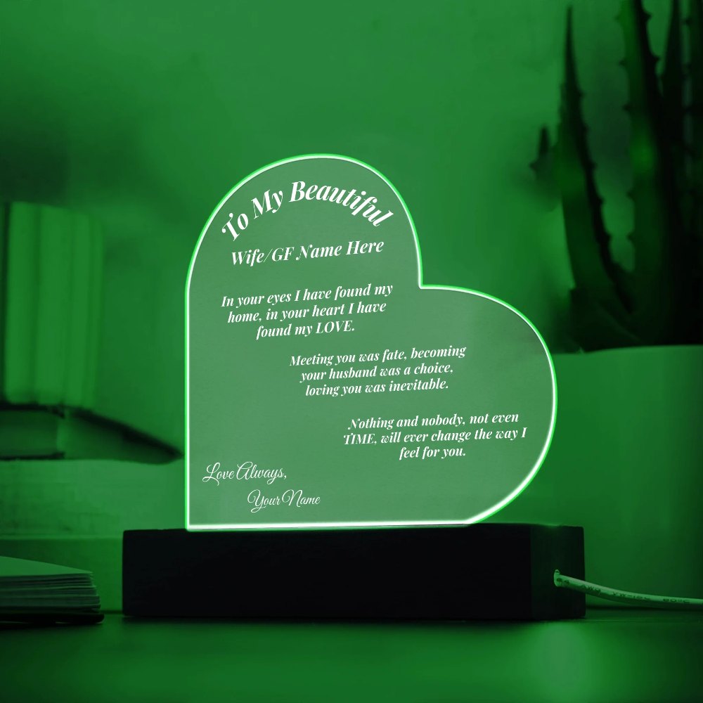 Acrylic Heart Shape Plaque with Green light