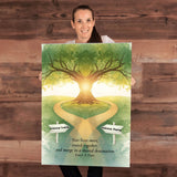 Romantic crossing paths canvas wall art with custom names and date, printed and shipped from the USA.