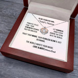 Necklace with heart design in a jewelry box with a personalized message card.