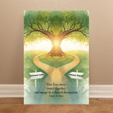 Personalized canvas print featuring two paths crossing with names and an important date