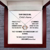 Necklace with heart pendant in a box with personalized message