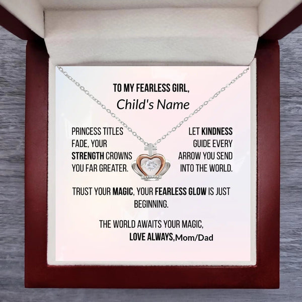 Necklace with heart pendant in a box with personalized message