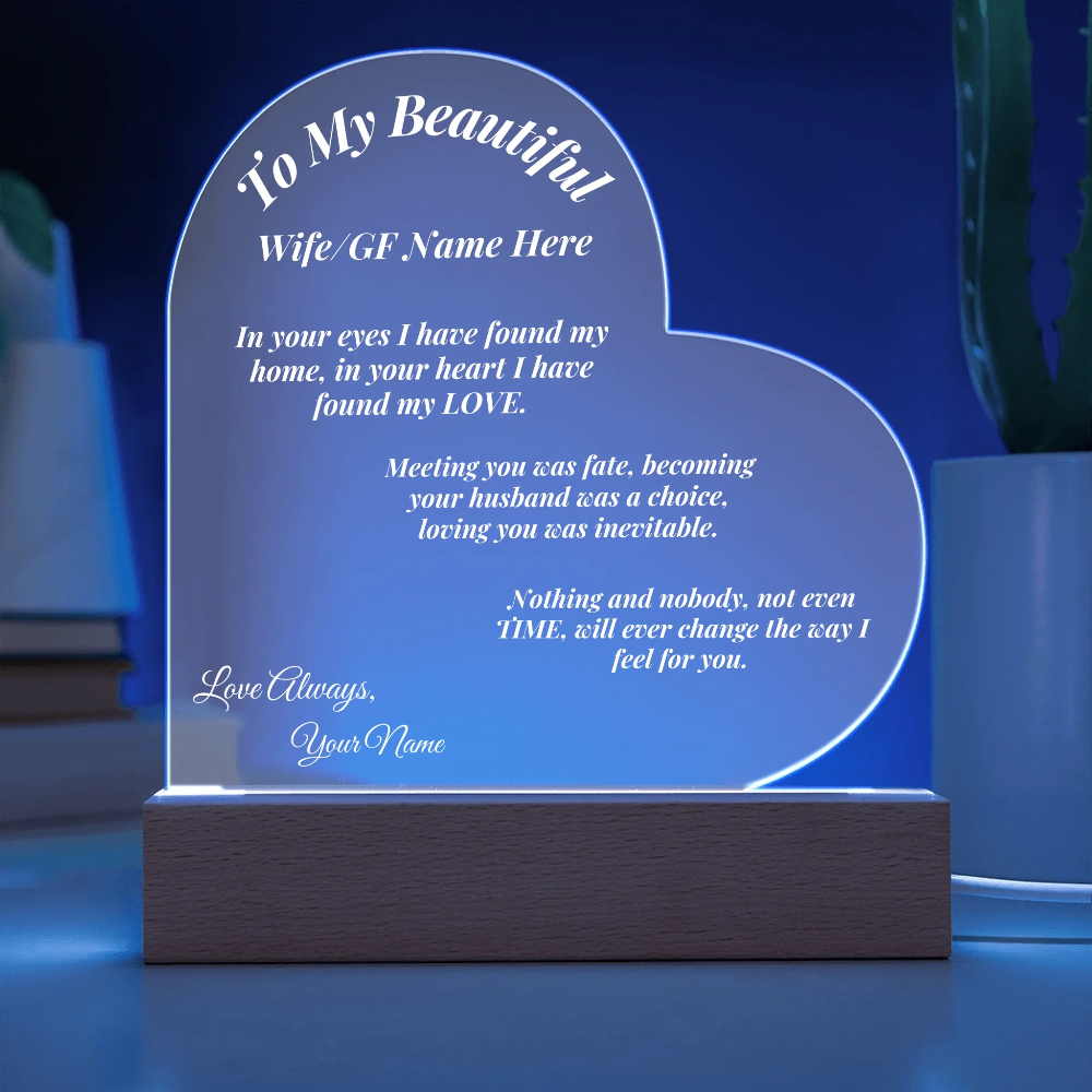 Acrylic Heart Shape Acrylic Plaque with Dark Blue light
