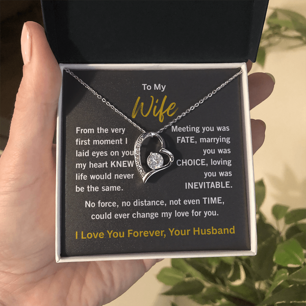 White gold forever love necklace in 2 tone box