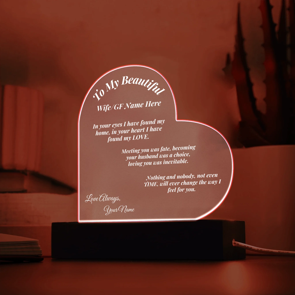 Acrylic Heart Shape Acrylic Plauqe With Red light