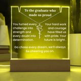 Decorative plaque with graduation-themed message and light-up design.