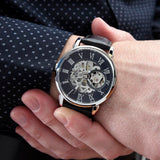 Meaningful watch gift for husband featuring an automatic skeleton dial and genuine leather band
